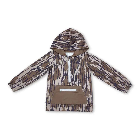 Camo Long Sleeve Olive Pocket Hoodie