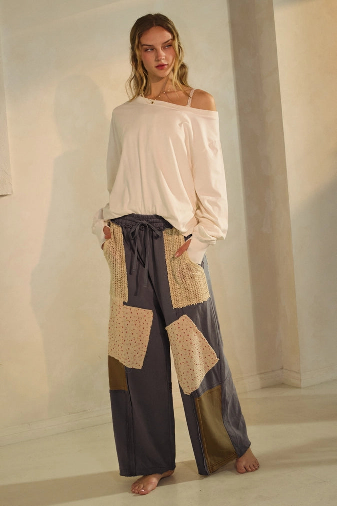 Wide-Leg Patchwork Pants
