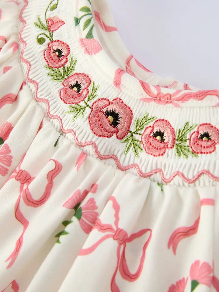 Spring Floral Smocking Embroidered Romper