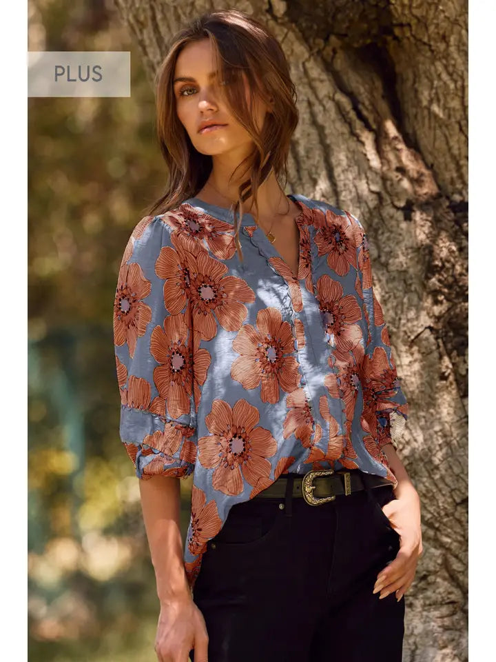 Plus Floral Printed Boho Blouse