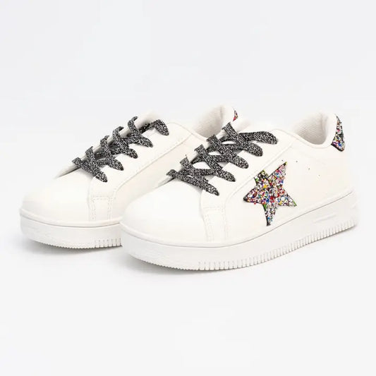 Girls' Sparkle Star Sneaker - Rainbow Glitter