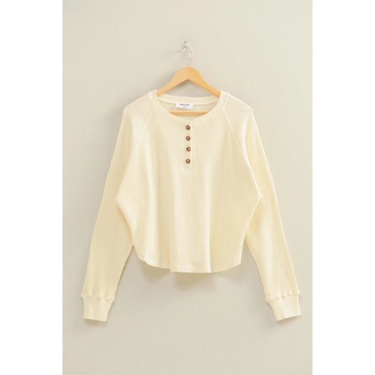 Mineral Wash Henley Waffle Top