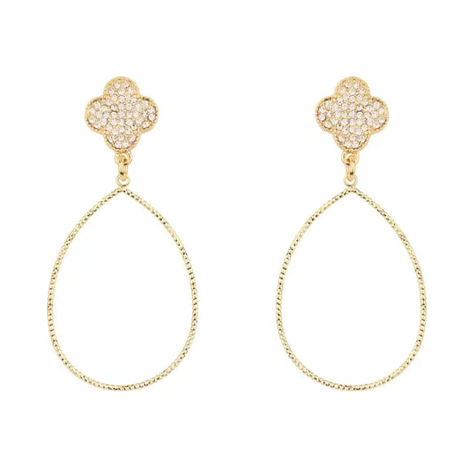 Gold Pave Clover with Teardrop Earrings