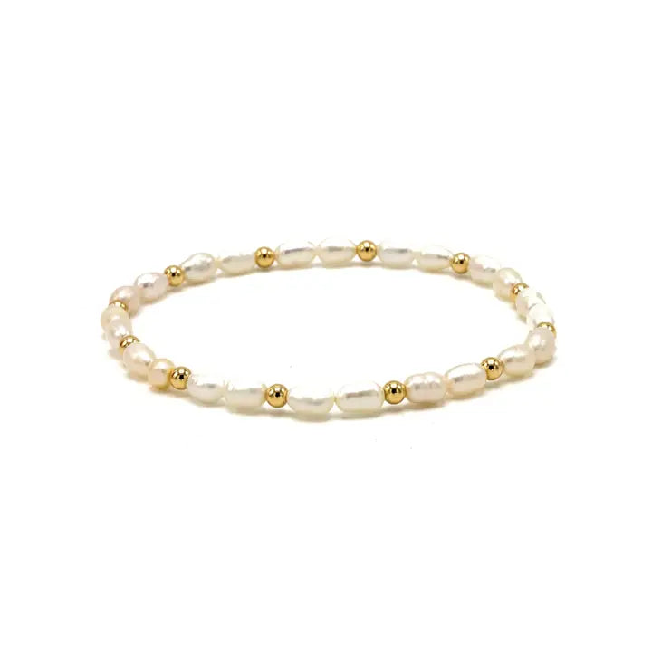 Petite Patterned Rice Pearl Bracelet with 3mm 14k Gold-filled Beads