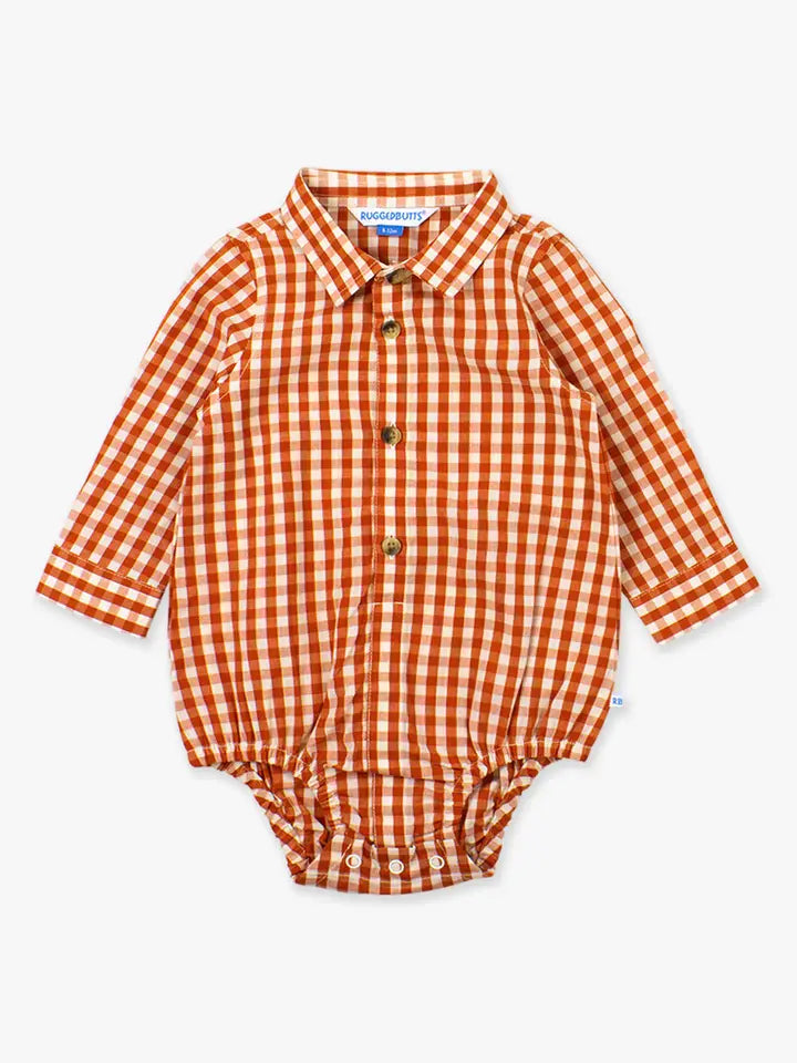 Rust Gingham Long Sleeve Button Up