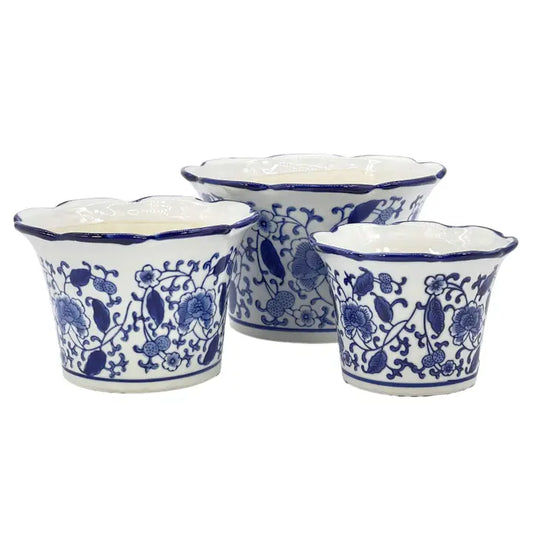 Fluted Pot - Large Scalloped Edge Ceramic Chinoiserie Planters