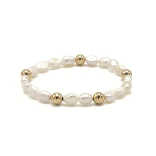 Baroque Patterned Pearl Bracelet with 6mm 14k Gold-filled Bracelet