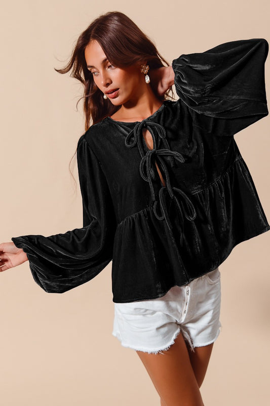 Black Velvet Bow Tie Blouse