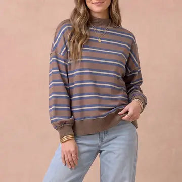 Mocha Striped Mock Neck Top