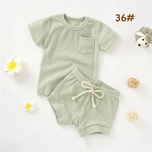 Green Casual Baby Short Sleeve Set
