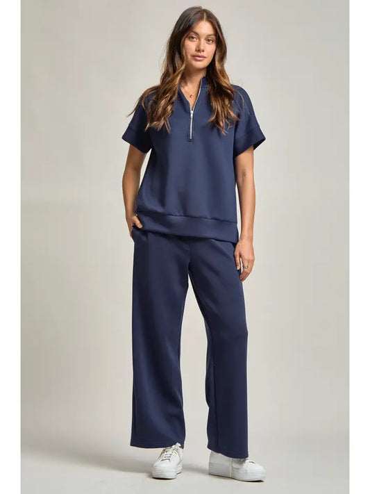 Navy Short Sleeve Quarter Zip and Pants Set