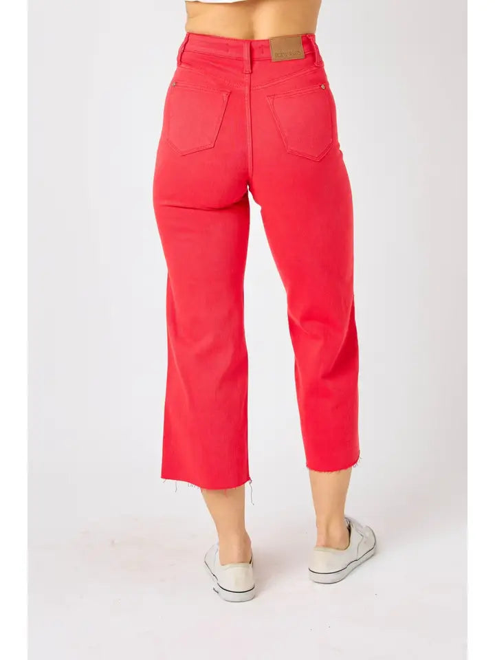 Judy Blue Red Garmet Dyed Tummy Control Jeans