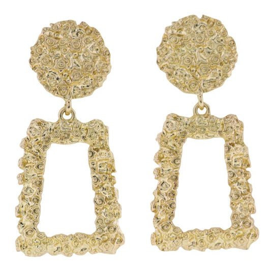 Gold Textured Rectangle Earring with Textured Circle Post