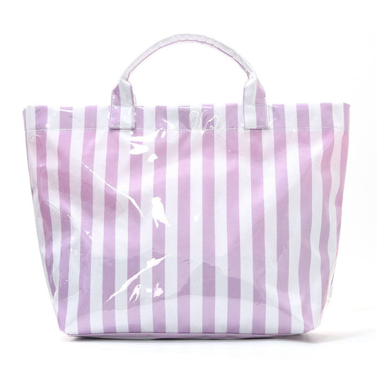 Colorblock Striped Tote Bag Snap Waterproof Beach Bag: Purple / M