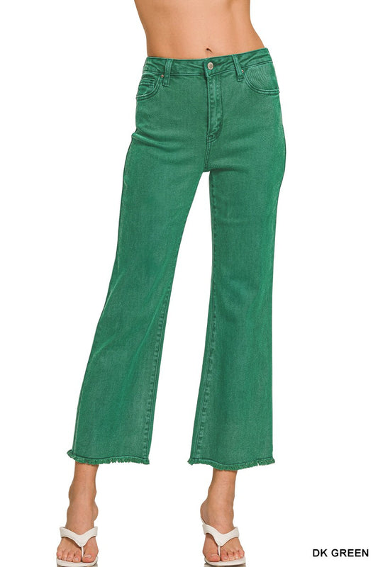 Zenana Dark Green Acid Wash Pants