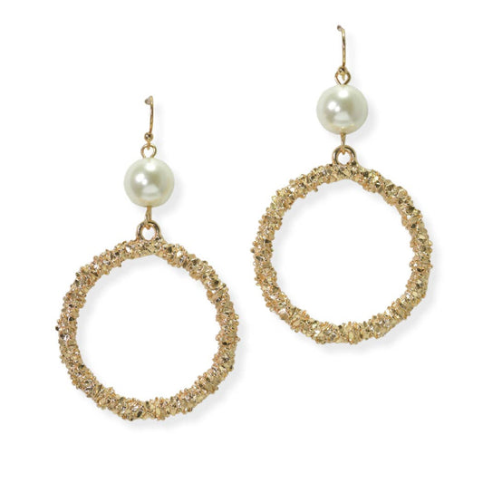 Pearl Accent Textured Round Dangle Earring