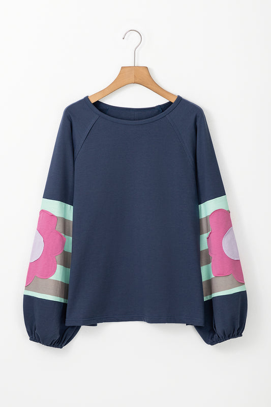 Navy Blue Flower Patchwork Top