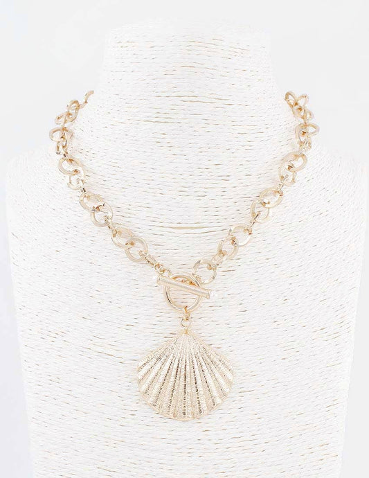 Gold Open Circles with Gold Hammered Shell Charm 16"-18" Necklace