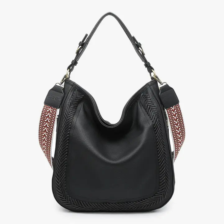 Black Aris Whipstitch Hobo Crossbody
