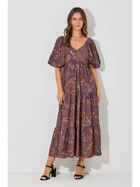 V-Neck Bubble Sleeve Dress