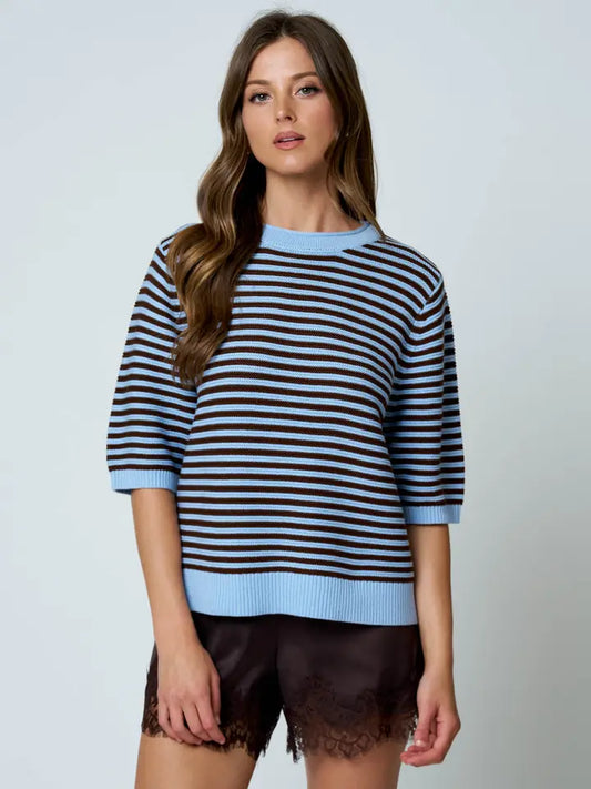 Textured Stripe Crew Neck Sweater