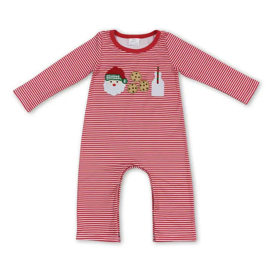 Santa Cookie Milk Stripe Long Sleeve Romper
