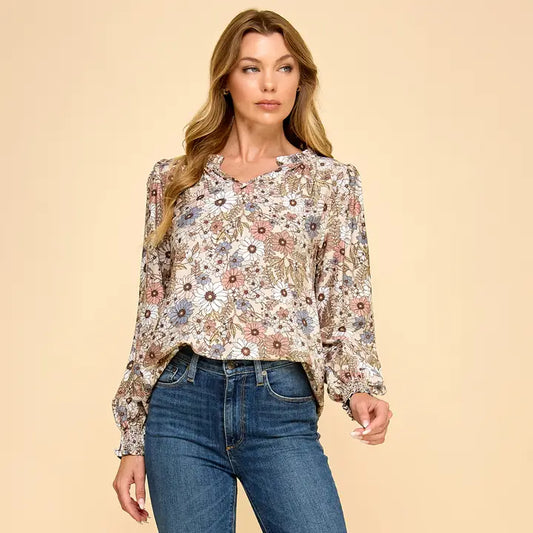 Floral Print Long Sleeve Blouse
