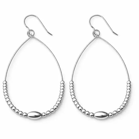Classic Beaded Oval Sterling Silver Teardrop Earring