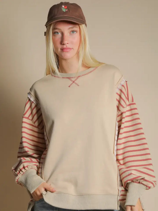 Plus Beige Striped Top