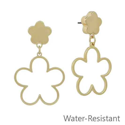 Water Resistant Double Flower Drop Earring
