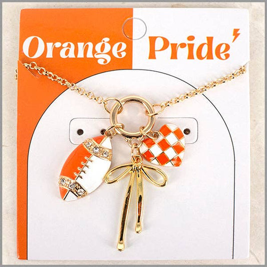 Gameday Charm Necklace with Football, Bow, and Heart 16"-18" Necklace