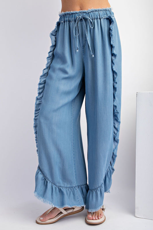 Washed Ruffle Chambray Pants