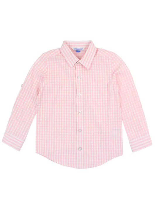 Boys Pink Gingham Check Longsleeve Shirt