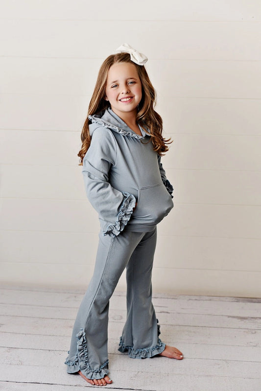 Blue Kids Hooded Ruffle Set
