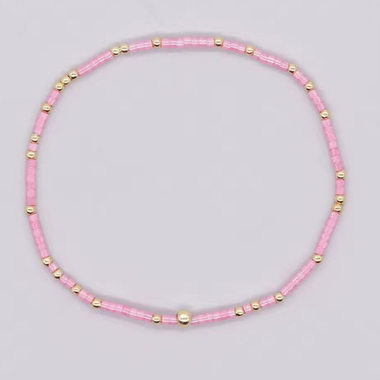 Pink Boho Ball Beaded Bracelet