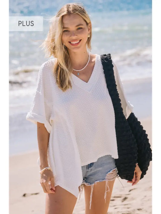 Plus White Jacquard Blouse