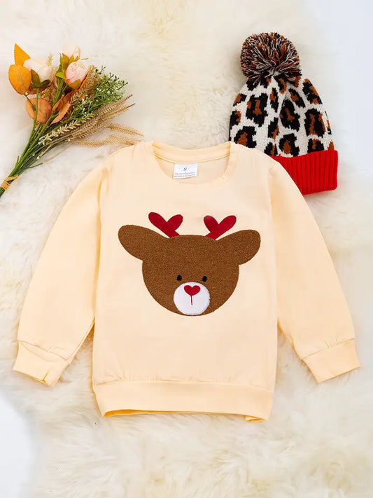 Deer Applique Ivory Cotton Sweatshirt