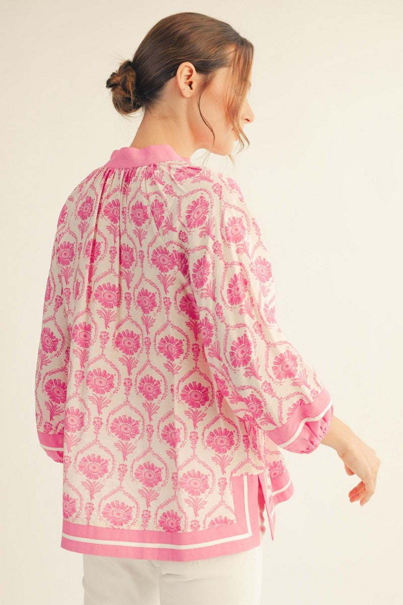 Plus Pink and White Contrast Detail Top