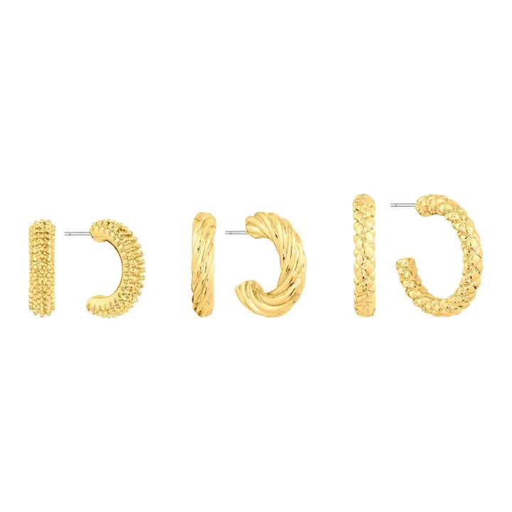 Gold Textured Set of 3 Hoops