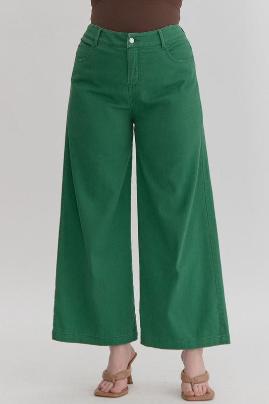 Plus Green Acid Wash Wide Leg Pants
