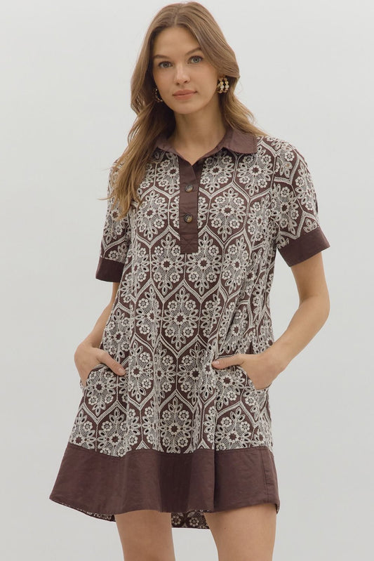Brown and Cream Embroidered Dress