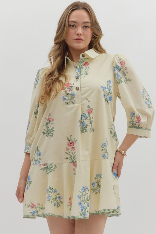 Plus Floral Pattern Cuff Band Dress