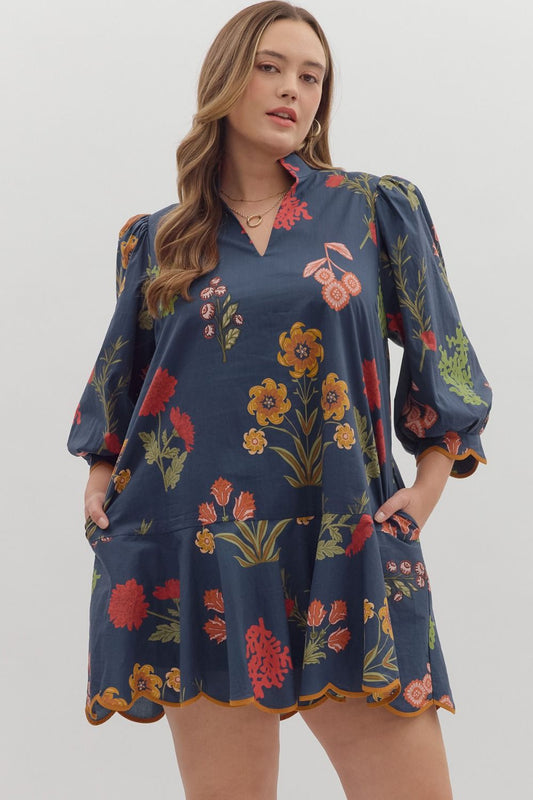 Navy Floral Dress