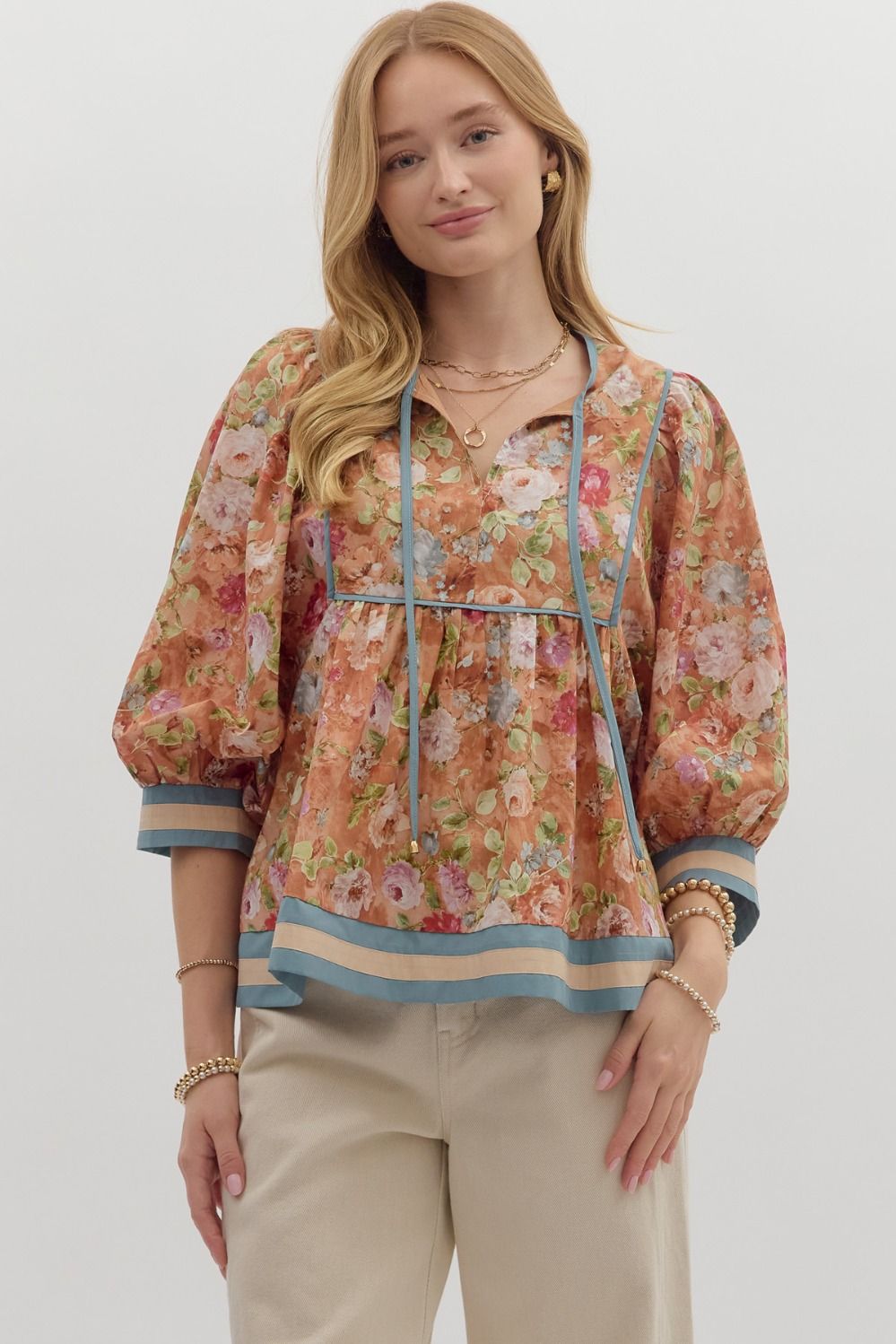 Terra Cotta Floral Print Blouse