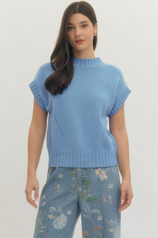 Blue Solid Sweater