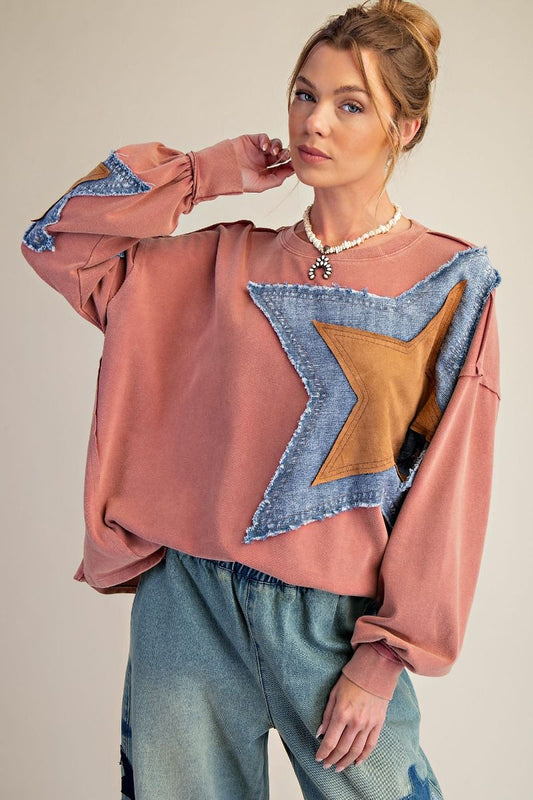 Mauve Star Patchwork Top