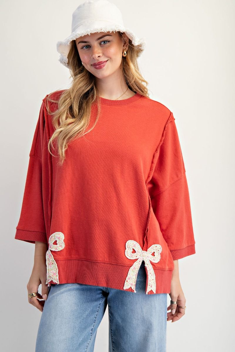 Boho Red Bow Pullover
