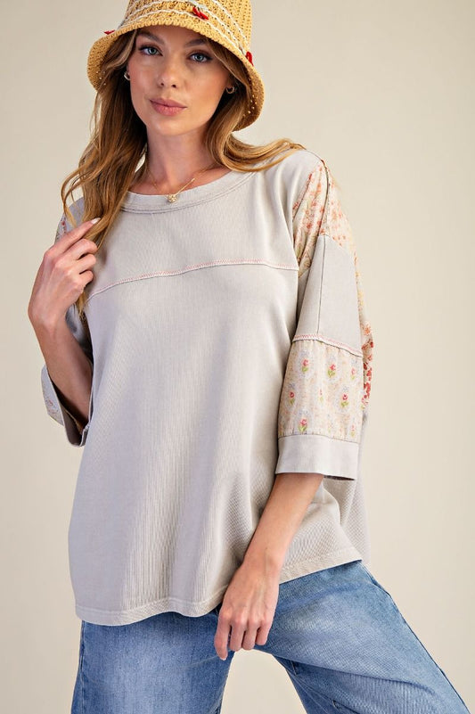 Mixed Print Taupe Top
