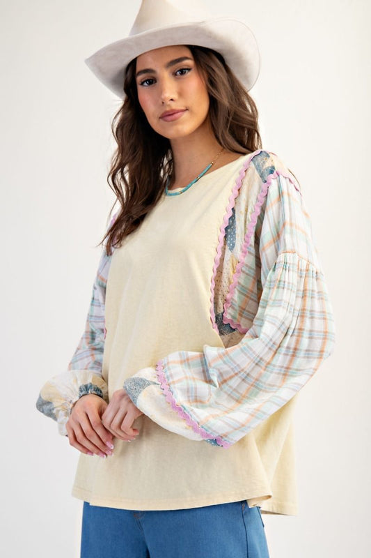 Plus Cream Print Mix Top