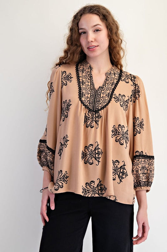 Khaki and Black Blouse
